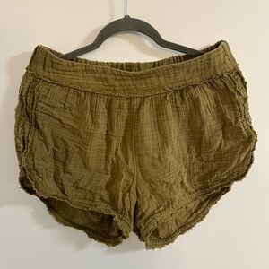 Anthropologie Daily Practice | Olive Green Cotton Distressed Shorts | Size Small